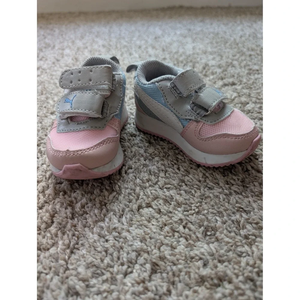 Puma R78 Sneaker Baby Size 2 Pink Blue Grey Good Hook and Loop Straps Cute